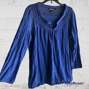 Lucky Brand Royal Blue Tunic Top Knit Crochet Lace Collar Size Large